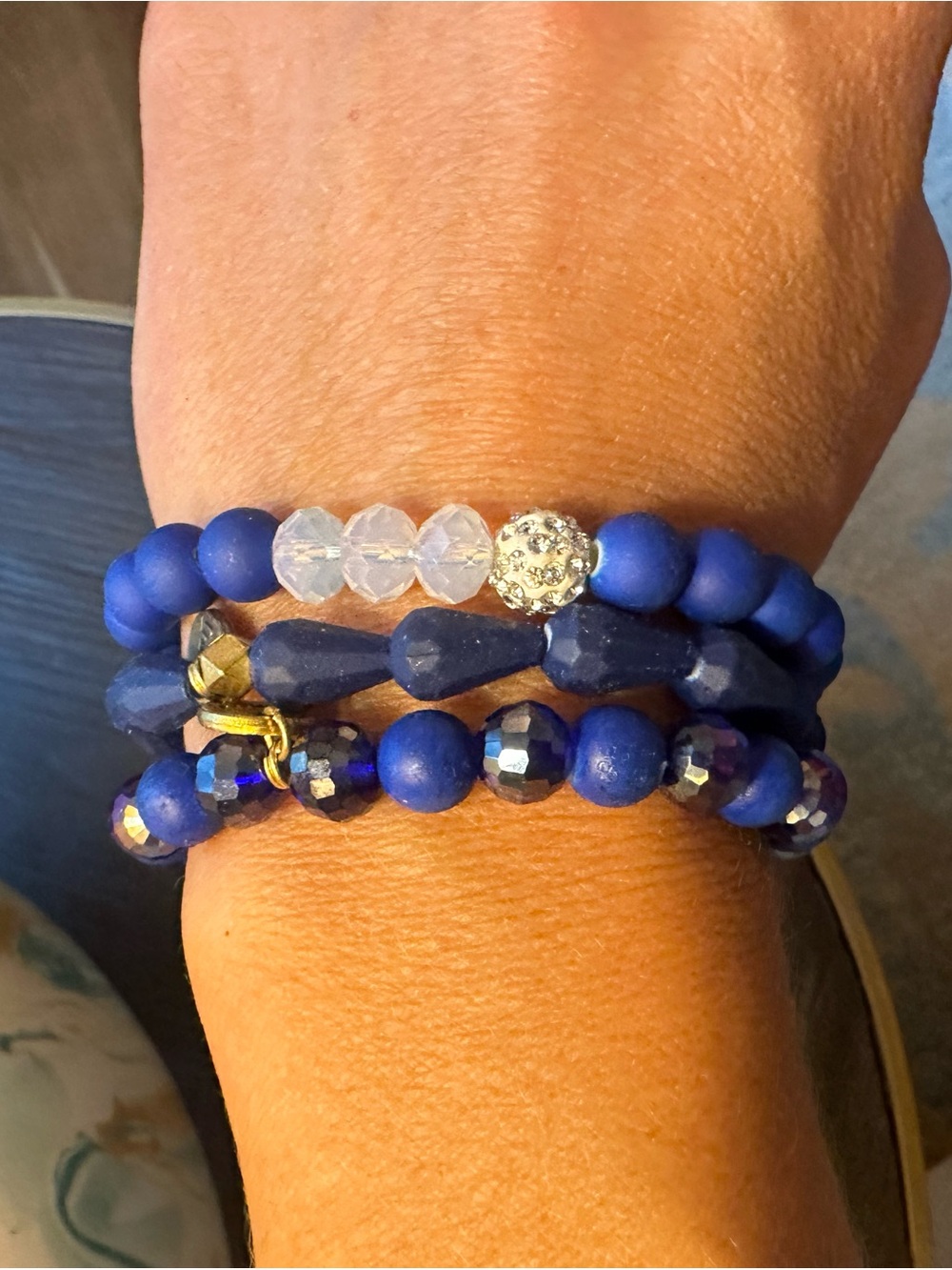 Erimish Royal Blue Mixed Bead Stack Bracelet Set